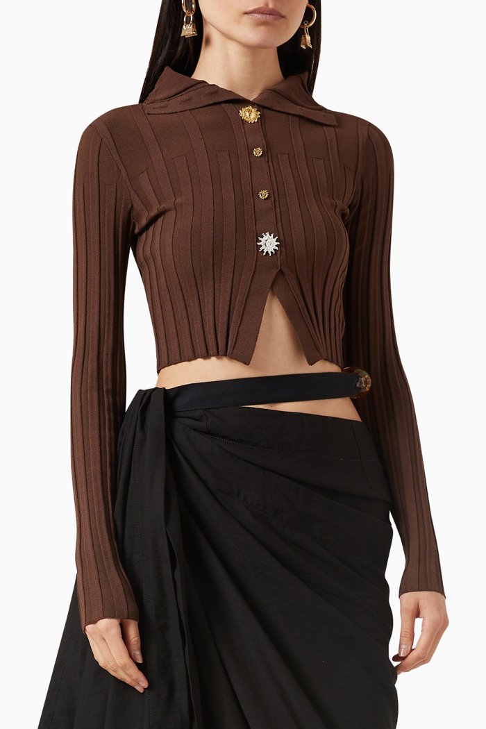 

Le Cardigan Bando in Ribbed-knit, Brown