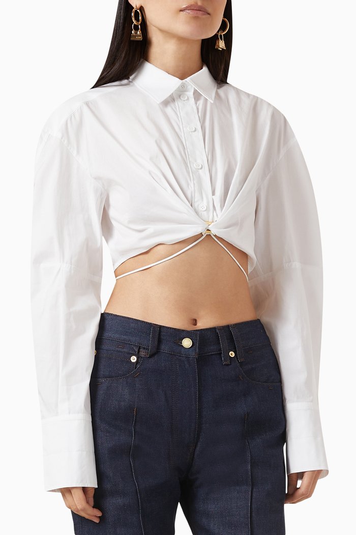 

La Chemise Plidao Gathered Shirt in Cotton, White