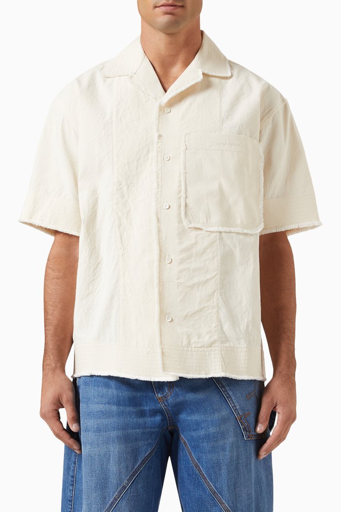 

Boxy Frayed Edges Shirt in Cotton, Neutral