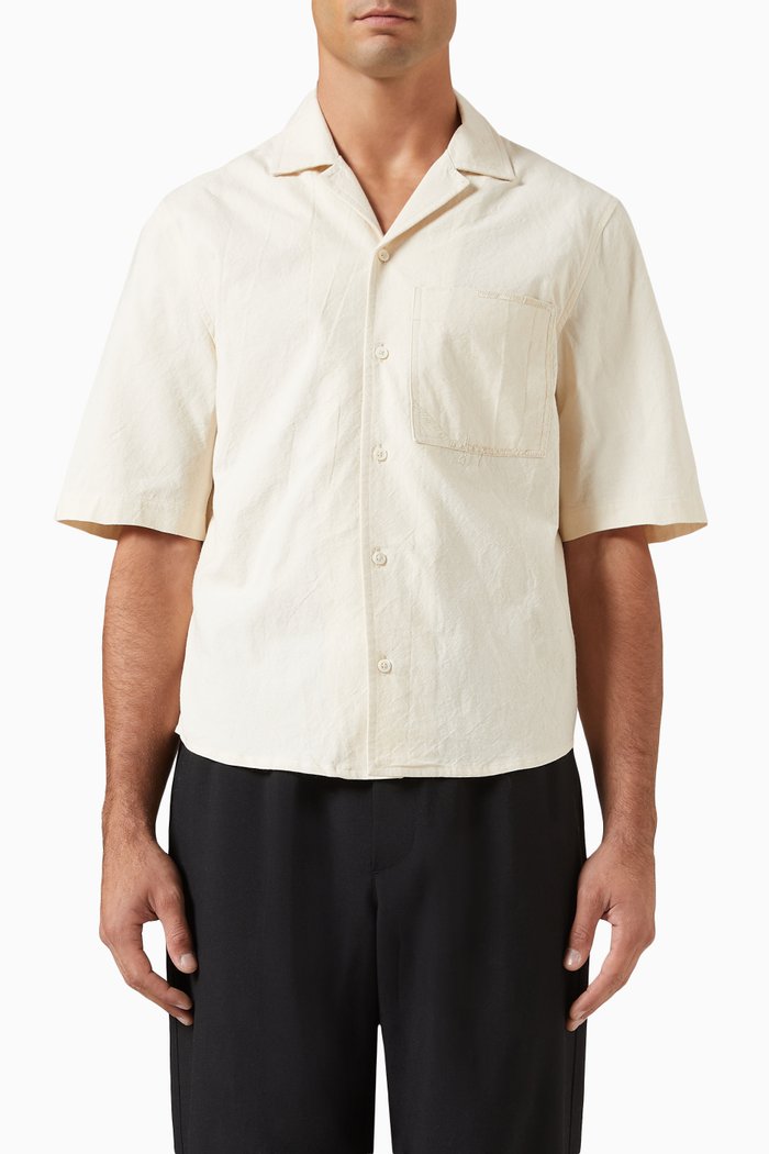 Bowling Shirt in Cotton Canvas, Neutral