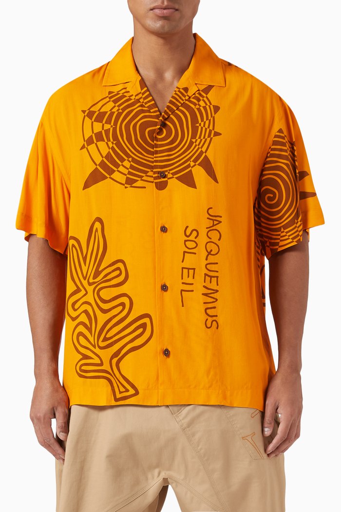 

Le Chemise Jean Printed Bowling Shirt in Viscose, Orange