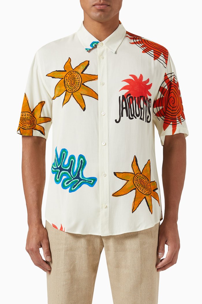 

La Chemise Melo Printed Shirt in Viscose, Neutral