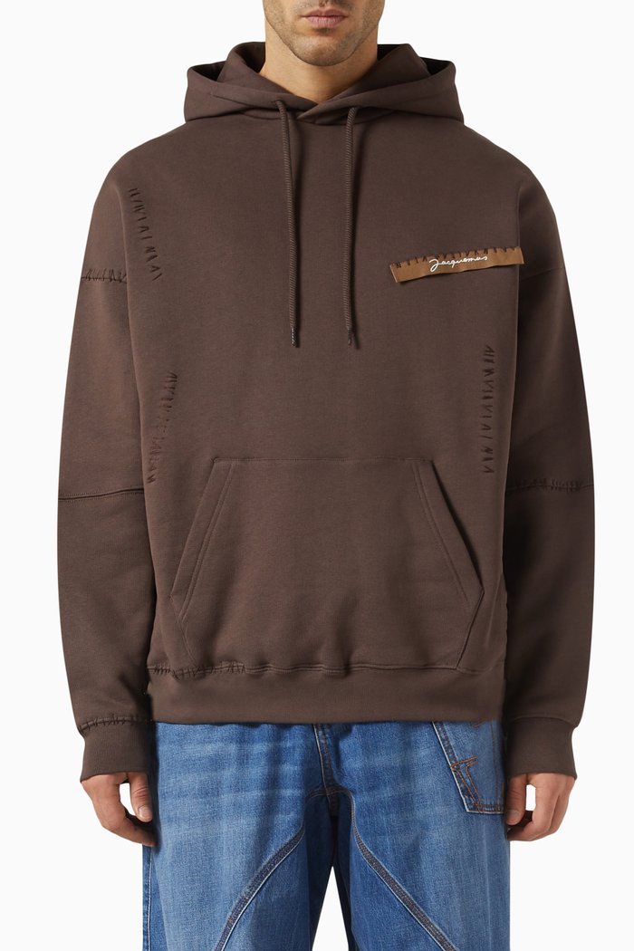 

Grosgrain Stitched Hoodie in Fleece, Brown