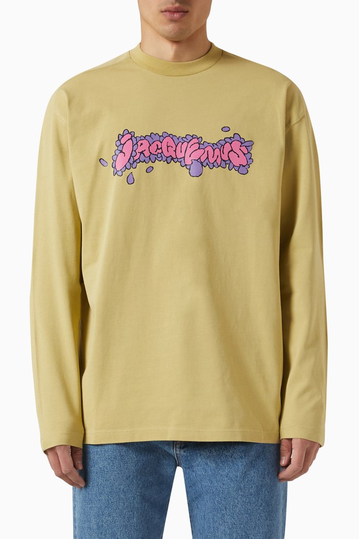 

Graphic Logo Print Long Sleeved T-Shirt in Cotton, Green