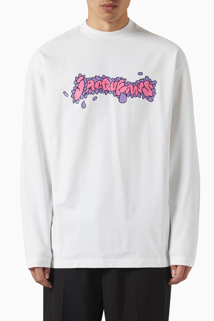 

Graphic Logo Print Long Sleeved T-Shirt in Cotton, White