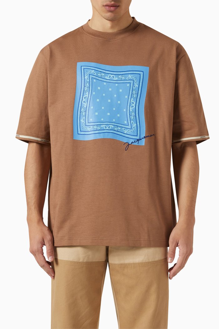 Bandana Print T-Shirt in Cotton Jersey, Brown