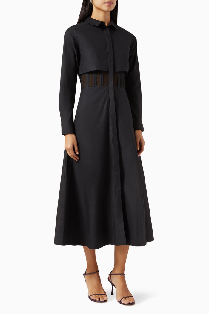 

Piper Shirt Dress in Cotton Poplin, Black
