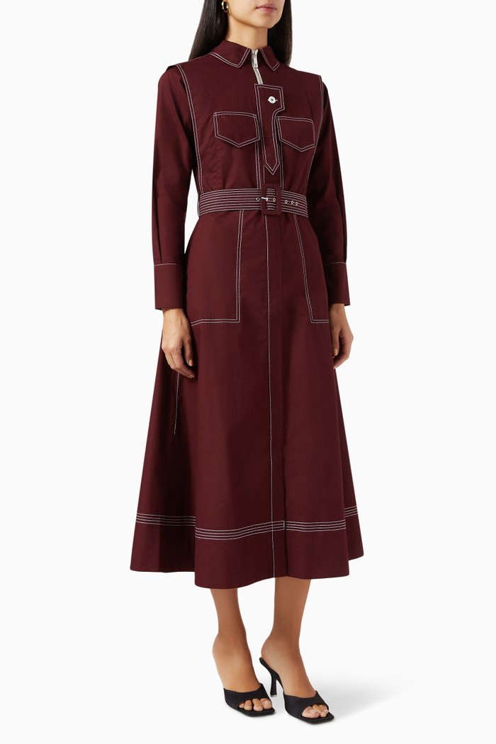 

Georgia Midi Dress in Cotton, Red