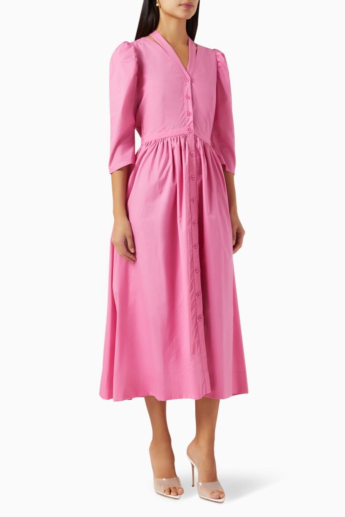 

Ziba Midi Shirt Dress in Cotton Poplin, Pink