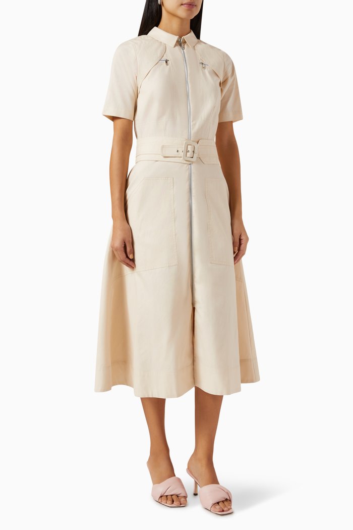 

Harper Midi Shirt Dress in Cotton Twill, Neutral
