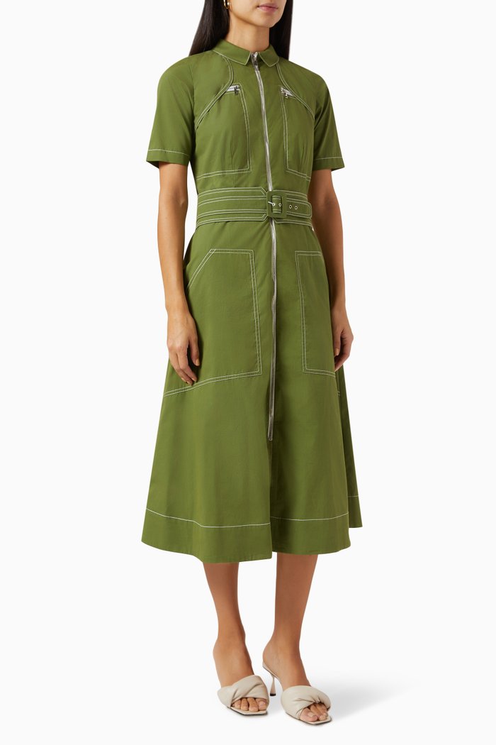 

Harper Midi Shirt Dress in Cotton Twill, Green