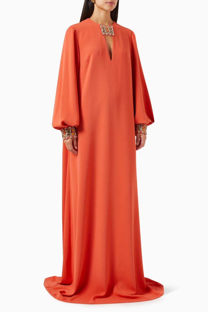 

Embellished Kaftan in Crepe, Orange
