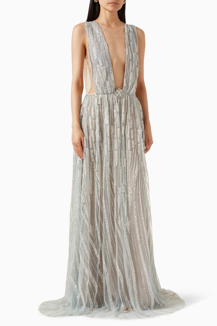 Open-back Gown in Sequin-tulle, Blue