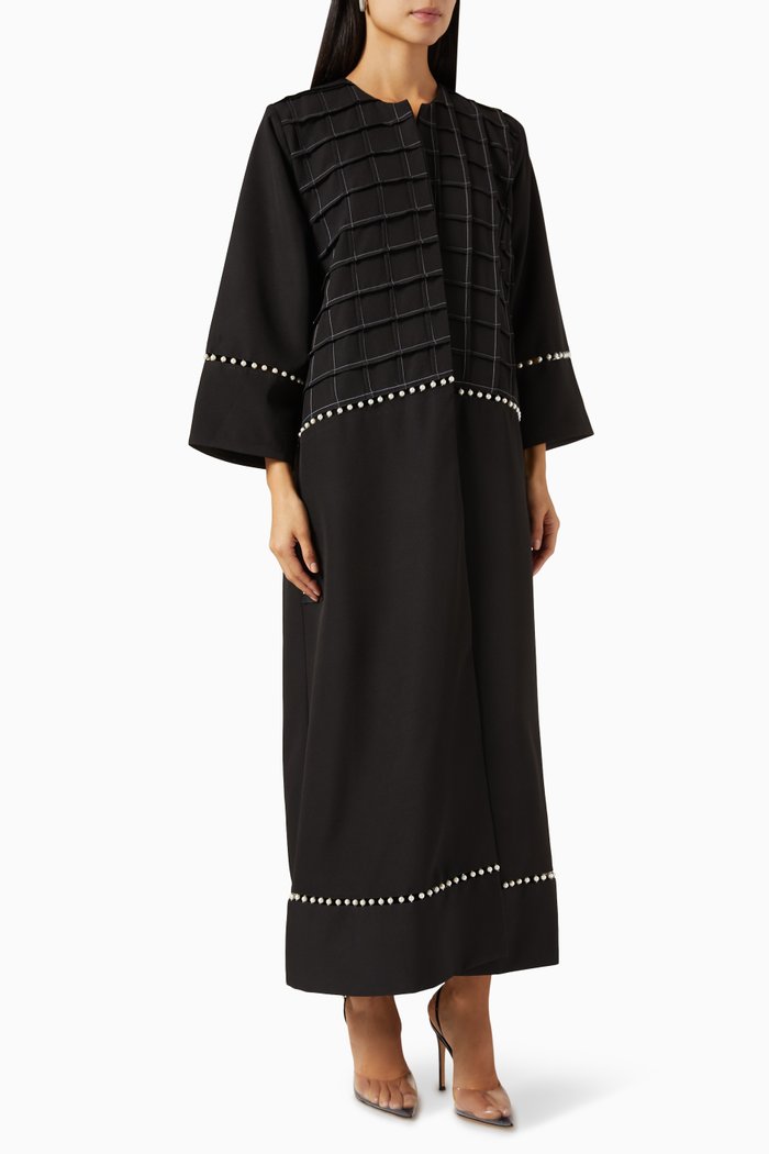 

Pearl-embellished Abaya in Crepe, Black