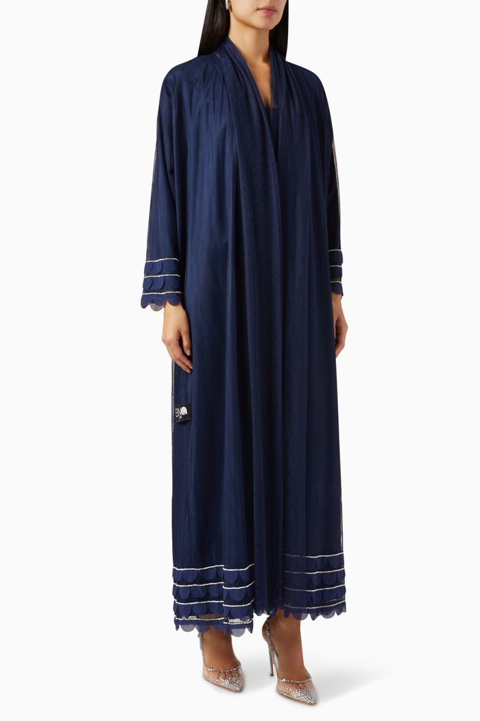 Crystal-embellished Abaya in Tulle, Blue