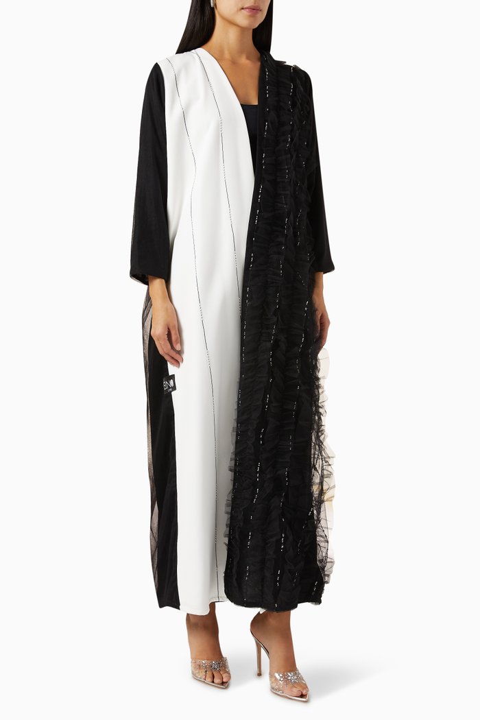 

Collar Trenchcoat Abaya in Crepe, Black