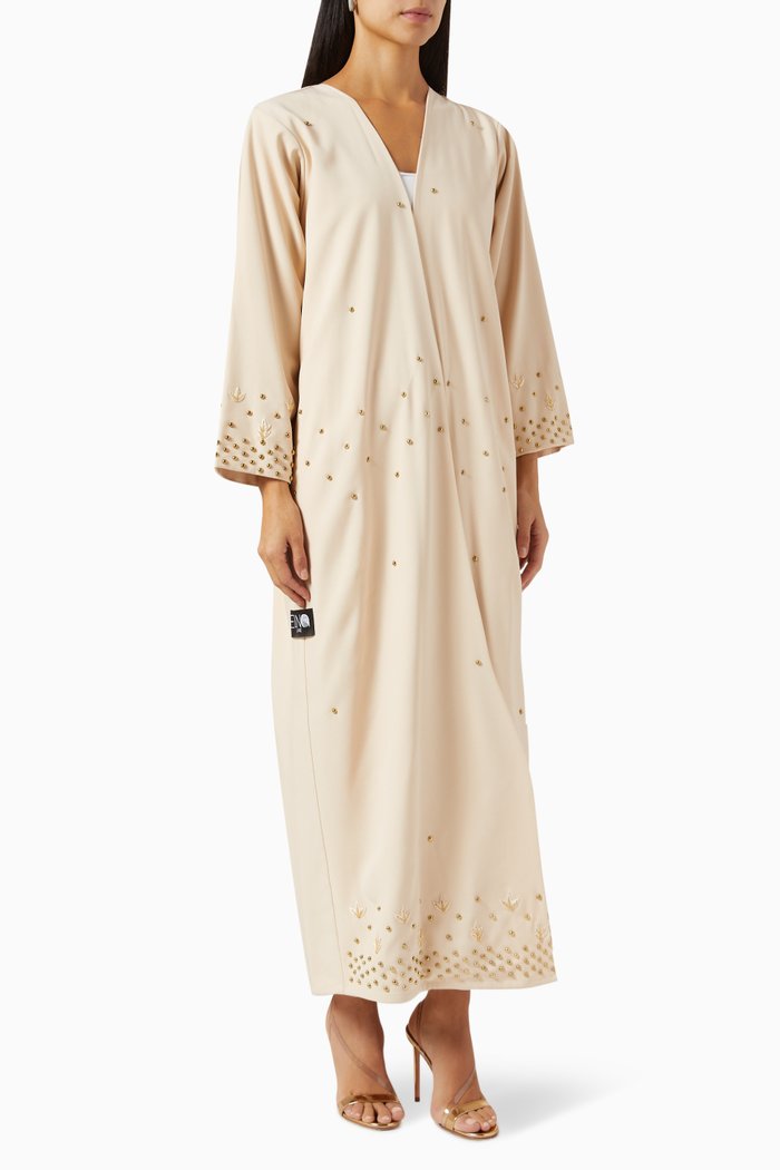 

Embellished Abaya in Crepe, Neutral