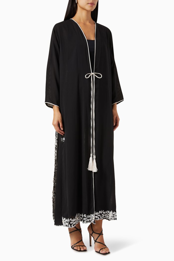 

Embroidered Abaya in Chiffon, Black