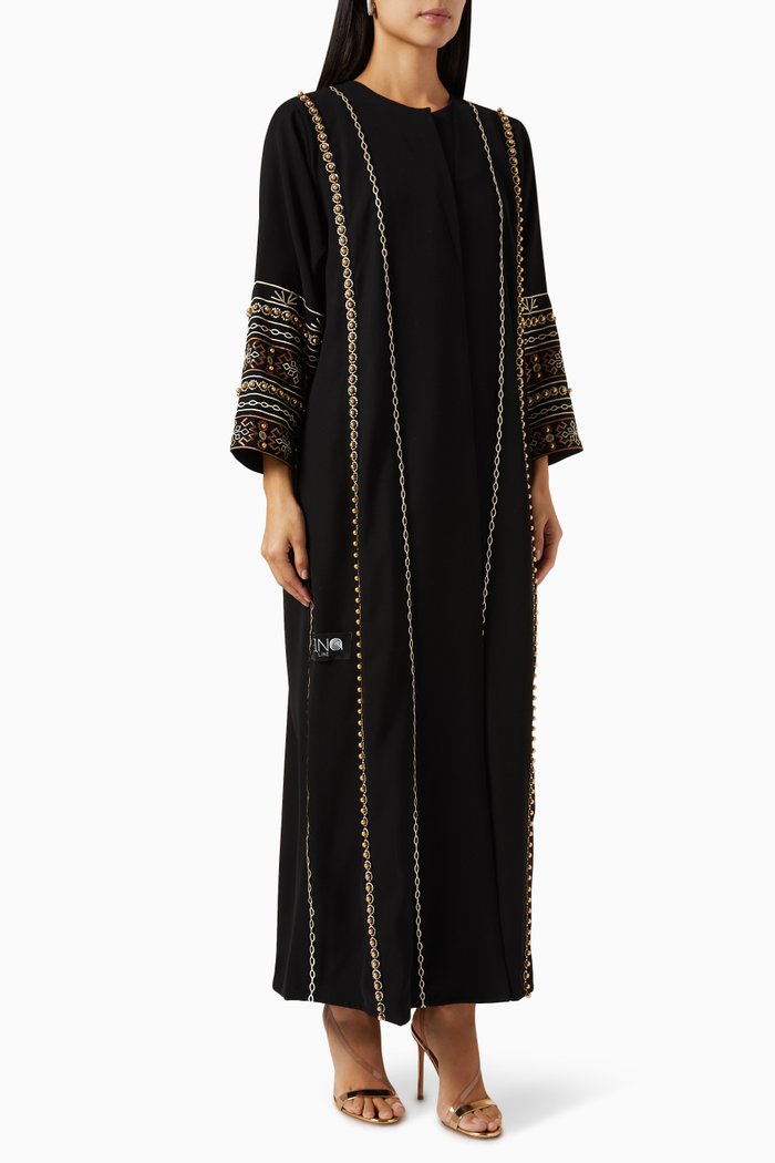 

Embroidered Abaya in Crepe, Black