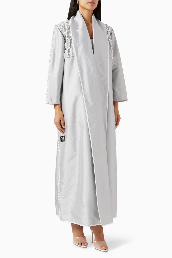 

Bead-embellished Abaya in Taffeta, Grey