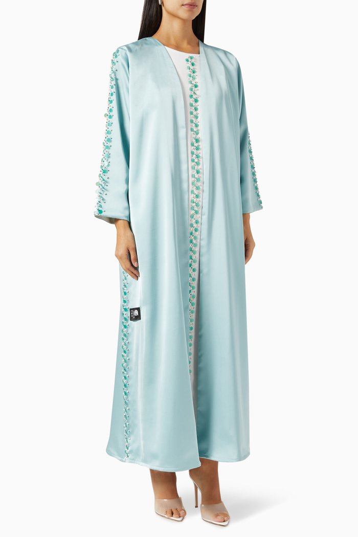 

Embellished Abaya Set in Crepe, Green