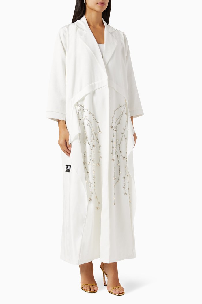 

Crystal-embellished Abaya in Crepe, White