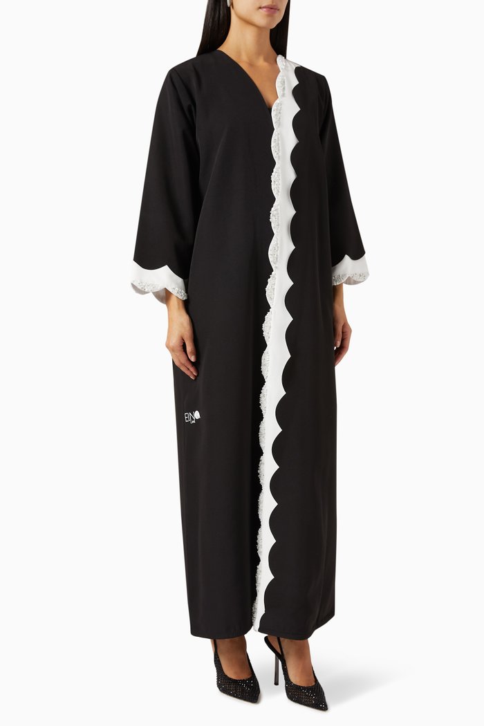 Sequin-embellished Abaya in Crepe, Black