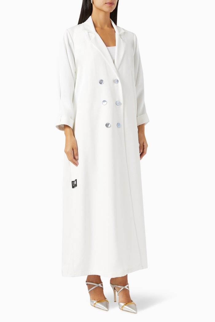 

Button-front Coat Abaya in Crepe, White