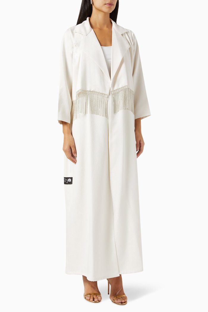 

Crystal-embellished Abaya in Crepe, White