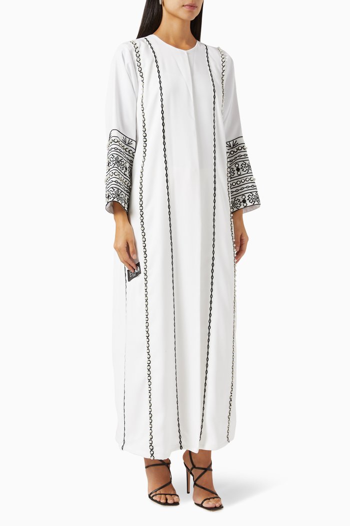 

Embroidered Abaya in Crepe, White