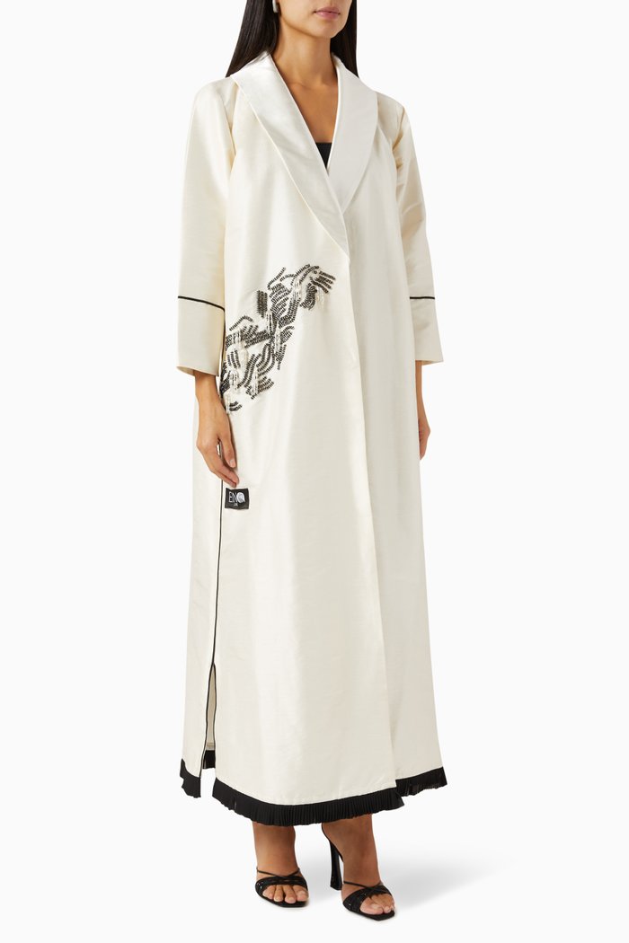 Embellished Abaya in Silk, White
