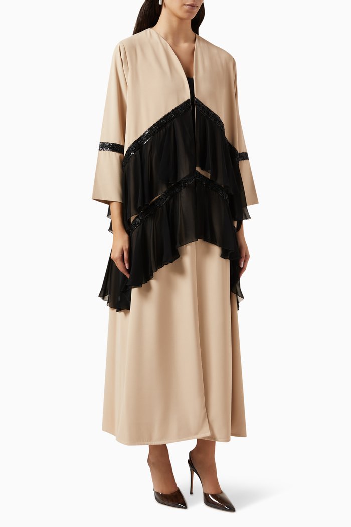 

Flared Panels Abaya in Crepe, Neutral