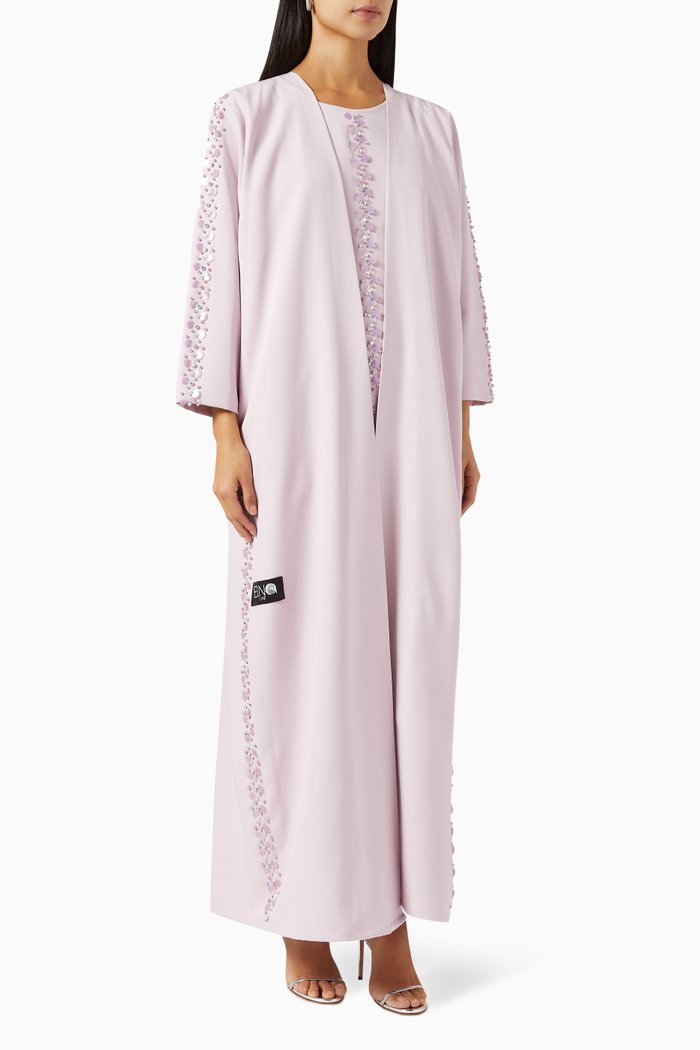 

Embellished Abaya Set in Crepe, Pink