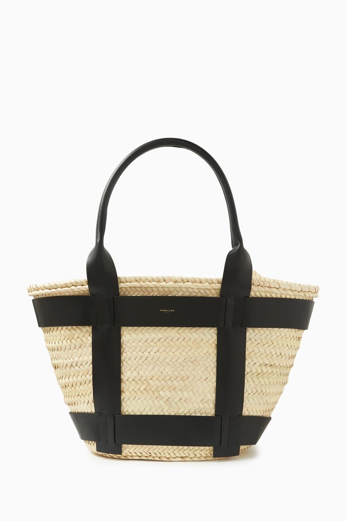 Maxi Santorini Bag in Raffia & Leather, Black