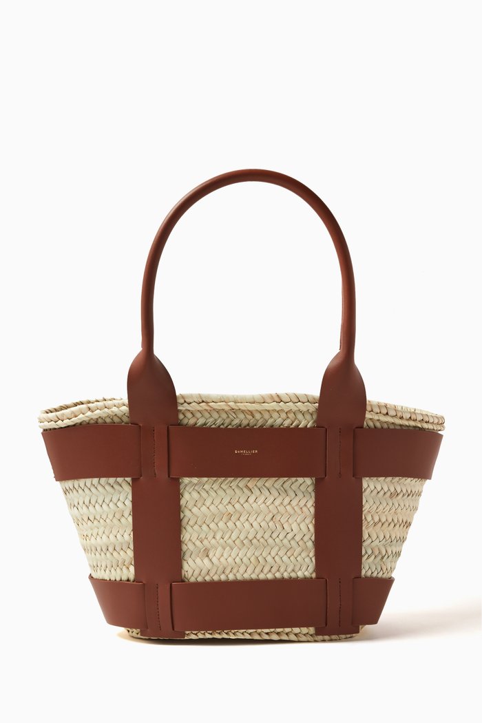 

Medium Santorini Bag in Raffia & Leather, Brown