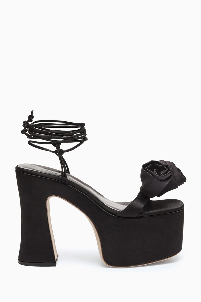 

Flower 140 Platform Sandals in Silk-satin, Black