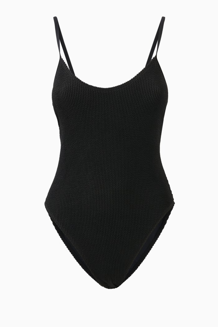 

Always Fits One-piece Swimsuit in Crinkle Rib Knit, Black