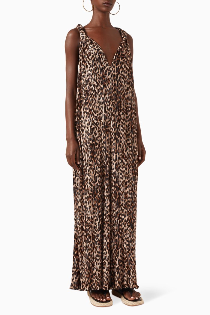 

Always Fits Knotted Wide-leg Jumpsuit in Plissé, Brown