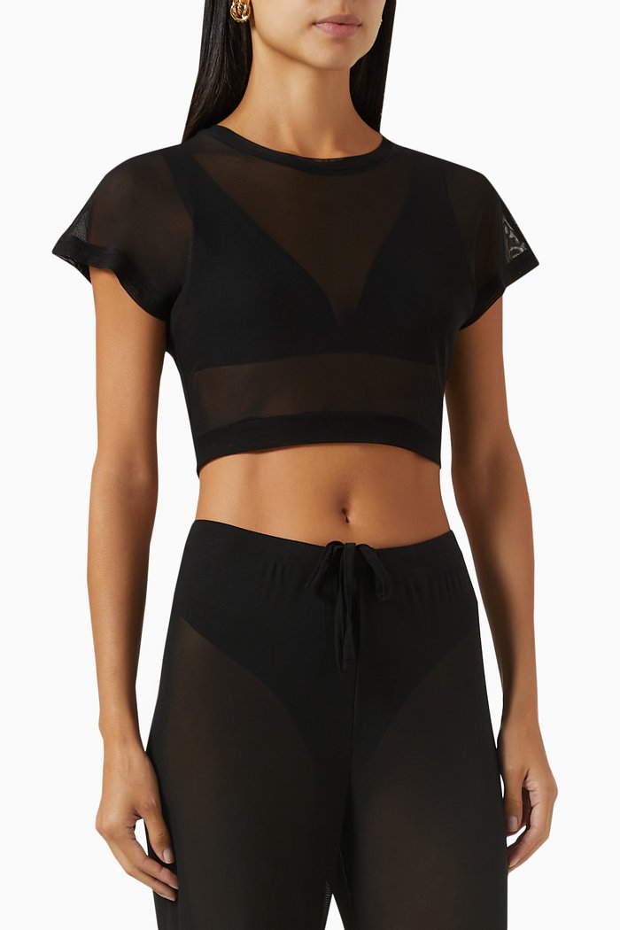

Sheer Crop Top in Mesh, Black