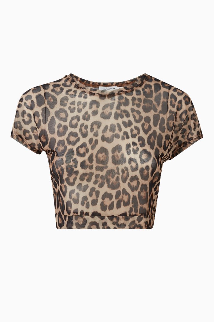 

Sheer Crop Top in Mesh, Brown