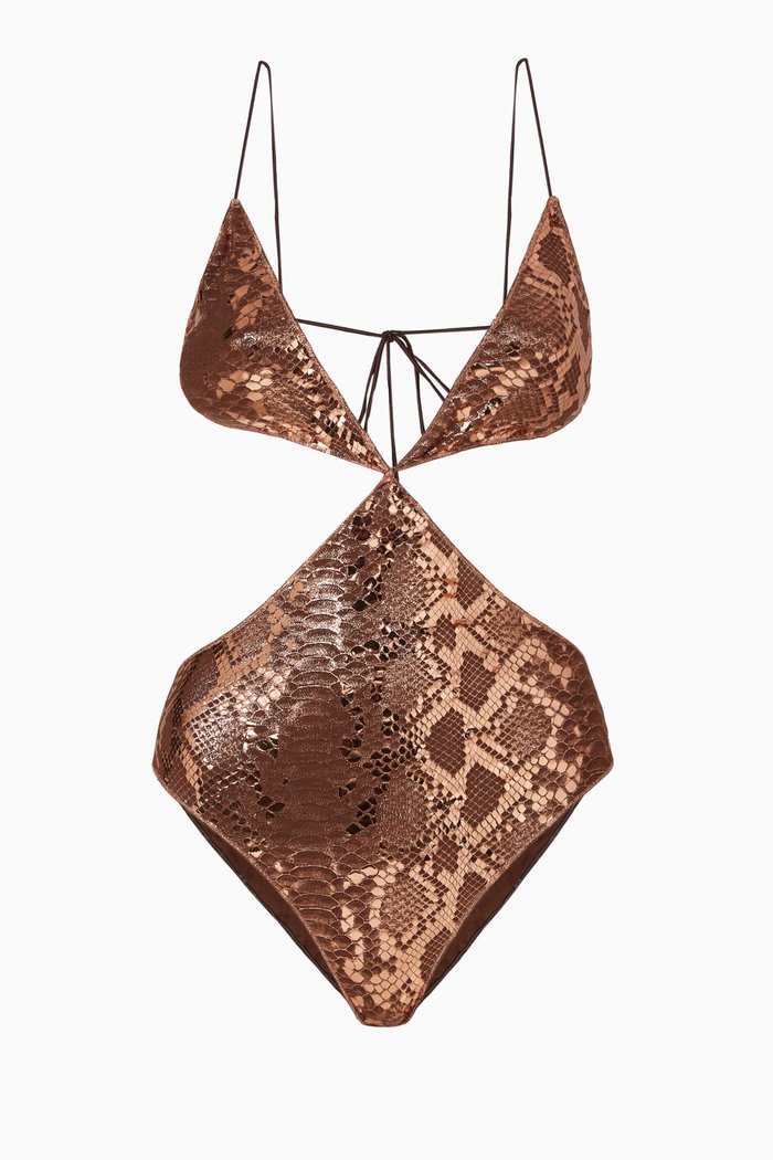 

Python Cut Swimsuit in Sequined Nylon, Brown