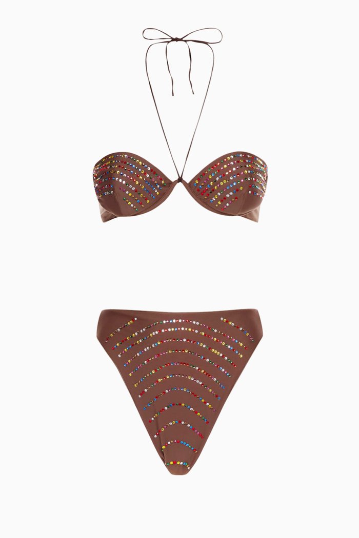 

Gem Balconette Bikini Set in Rhinestones, Brown