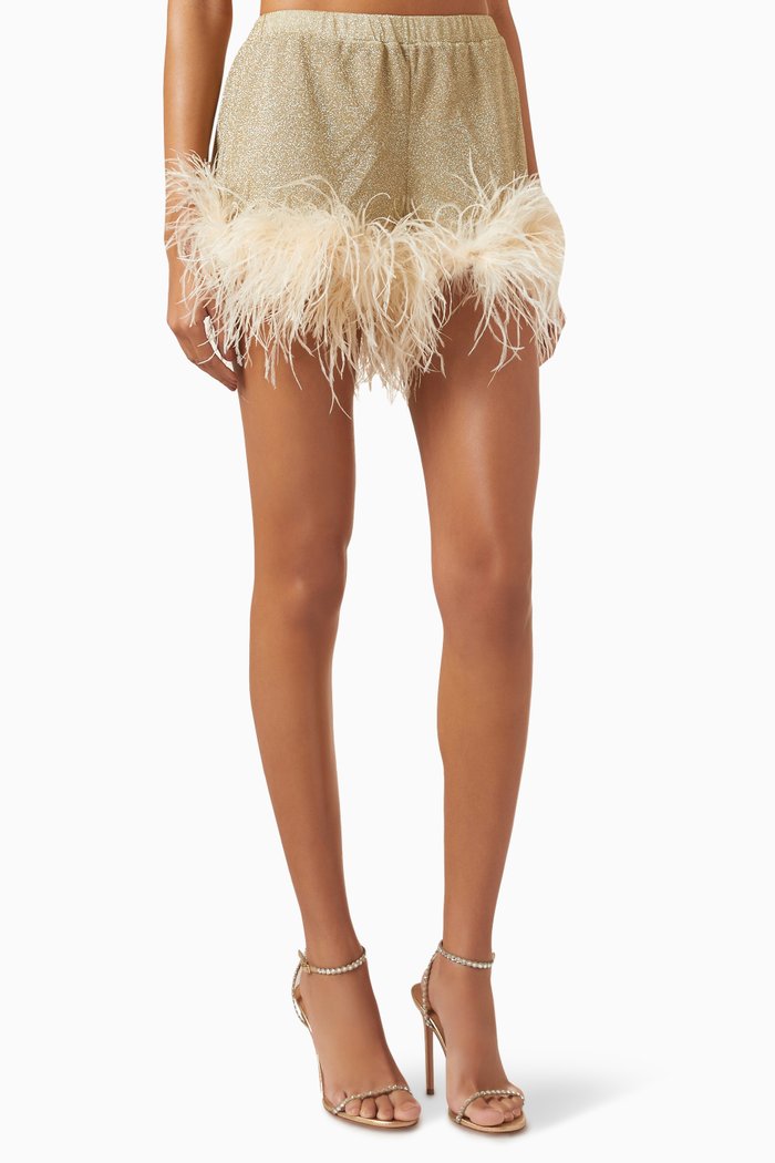 

Lumiere Plumage Shorts in Lurex, Gold