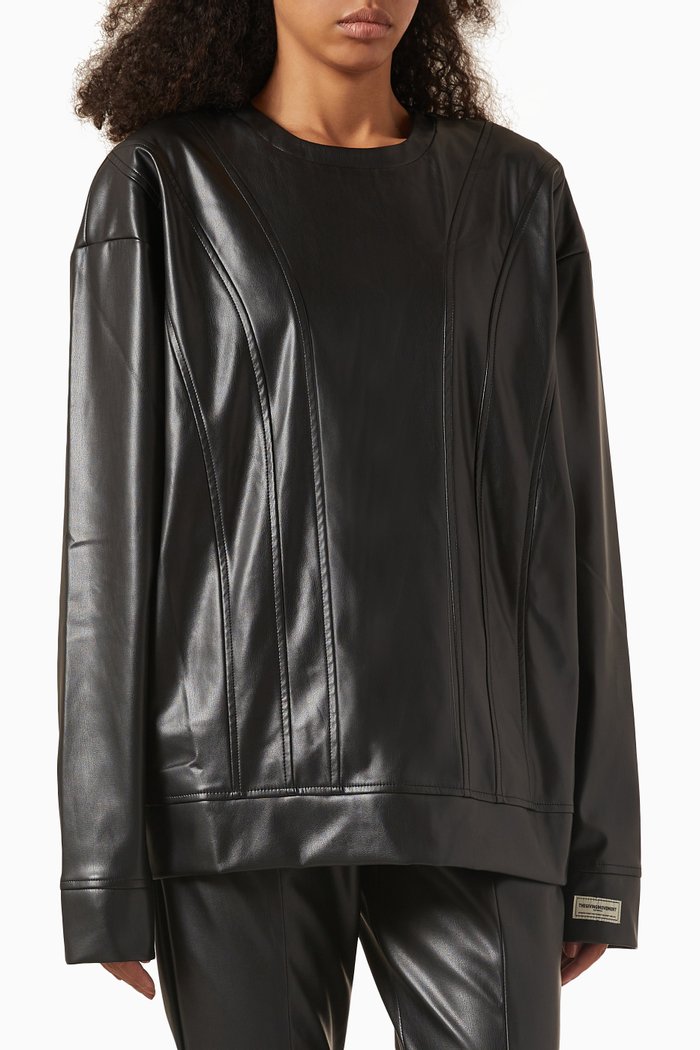 

Pleather Panelled Sweatshirt in PLEATHER©, Black