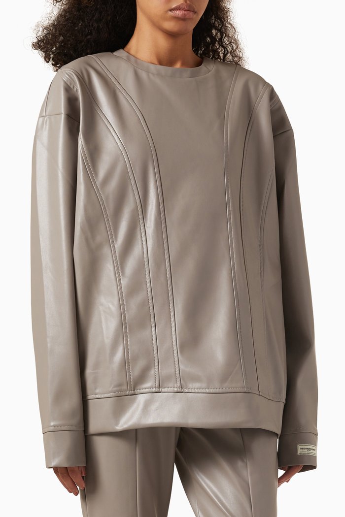 

Pleather Panelled Sweatshirt in PLEATHER©, Brown