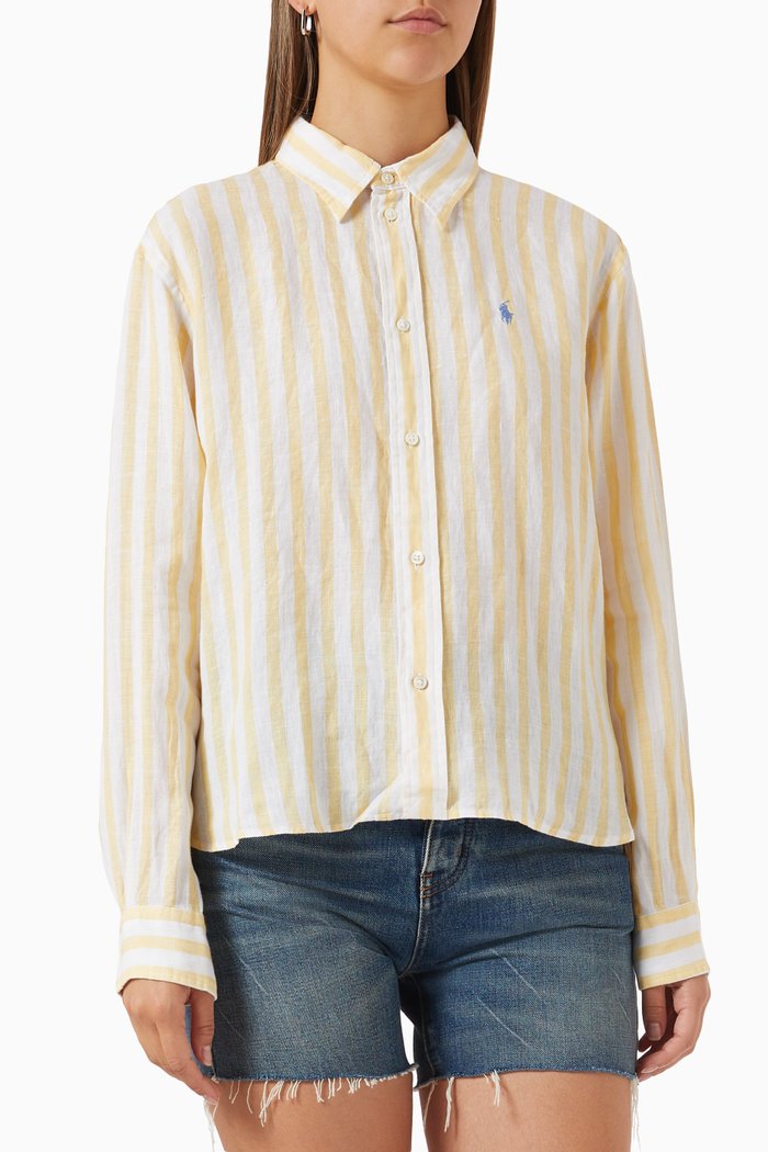 Relaxed Fit Striped Shirt in Linen, Yellow