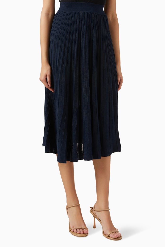 

Sunburst-pleated Midi Skirt in Cotton-blend, Blue