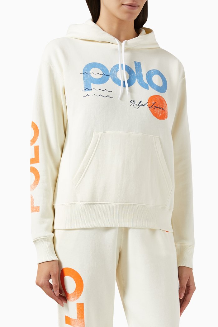 

Logo & Wave Graphic-print Hoodie in Cotton-blend Fleece, Neutral