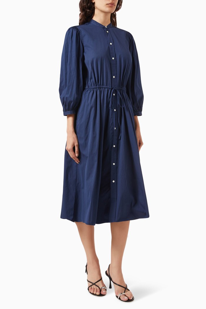 

Elie Drawstring Midi Dress in Cotton, Blue