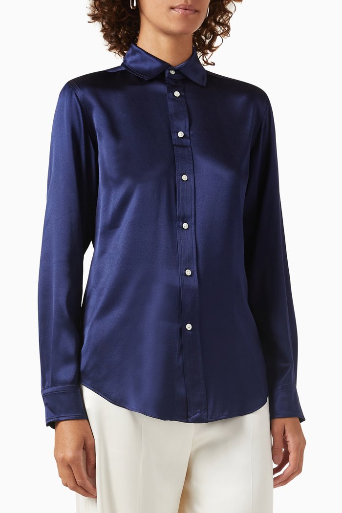 

Spread Collar Shirt in Mulberry Silk, Blue